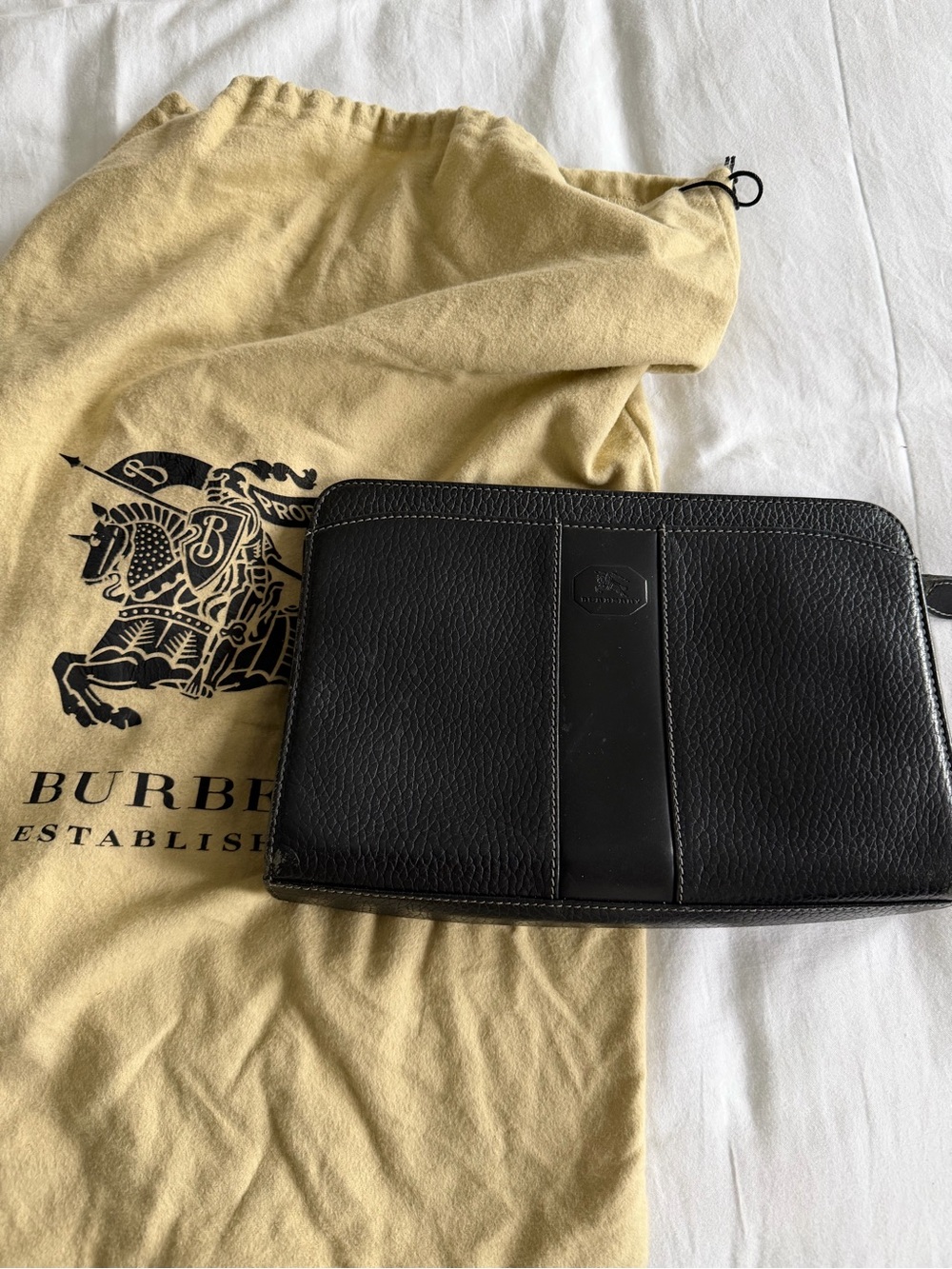 Burberry Black Leather Clutch with Pebbled Texture